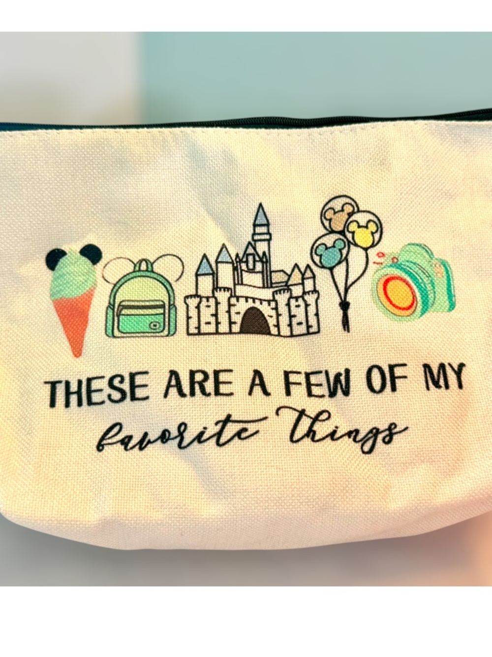Disney Parks Inspired Castle Mickey Icons Canvas Cosmetic Zipper Pouch Bag